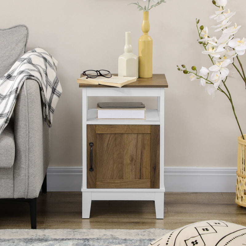 Comodino 1 Anta 1 Ripiano 38,5x35x59,7 cm in Legno Truciolare Bianco