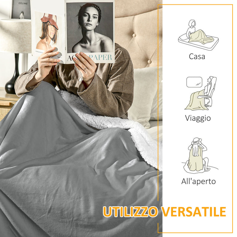 Coperta Plaid Dubleface 203x152x0,5 cm in Flanella 220 GSM e Sherpa 260 GSM Grigio