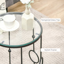 Set 2 Tavolini da Caffè Impilabili in Metallo e Vetro Temperato Neri