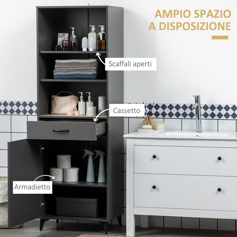 Mobile Dispensa Alto 60x42x180 cm Ripiani Regolabili Aperti in Truciolato e MDF Grigio
