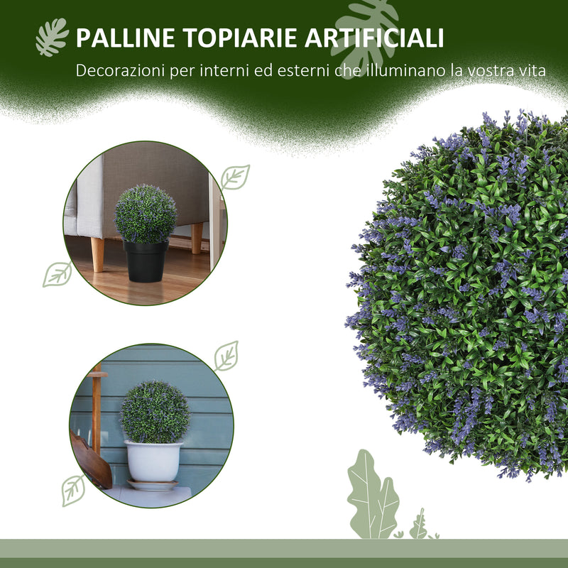 Set di 2 Piante Artificiali a Sfera Ø42 cm con Fiori di Lavanda per Casa e Giardino Verde e Viola   
