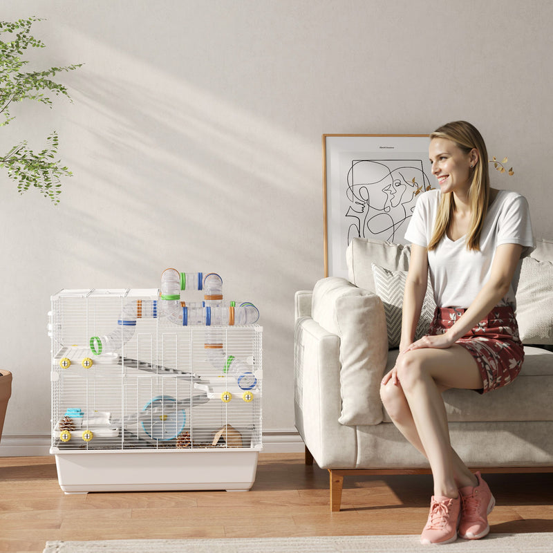 Gabbia per Criceti a 4 Livelli 78x45x73 cm con Tubi e Accessori in Metallo PP e PS Bianco  