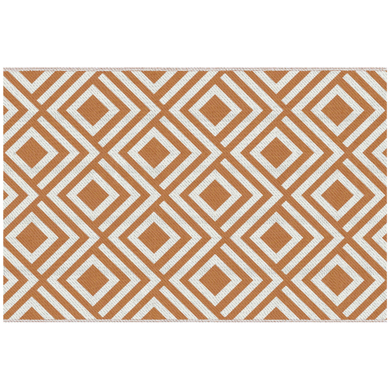 Tappeto da Esterno Reversibile 182x274 cm con Fantasia Geometrica Marrone e Bianco   
