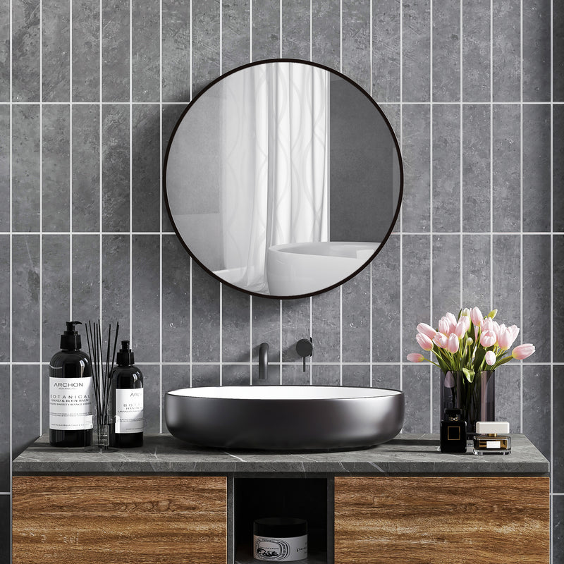 Specchio da Bagno Rotondo Moderno da Parete 70x70 cm con Cornice in Lega di Alluminio Nero