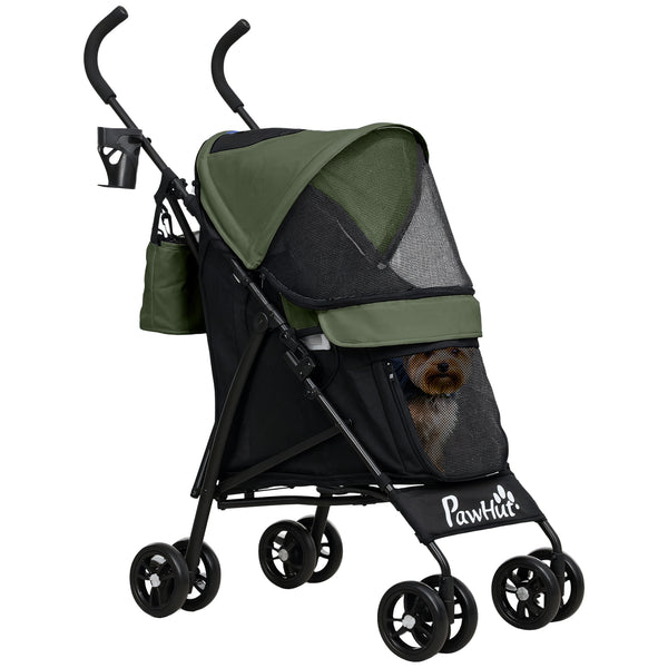 Passeggino per Cani 76x44x103 cm con 2 Finestre a Rete Nero e Verde Scuro acquista