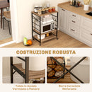 Carrello da Cucina a 3 Livelli Stile Industriale 60x40x84 cm Struttura in Acciaio e Pannelli in Teak   