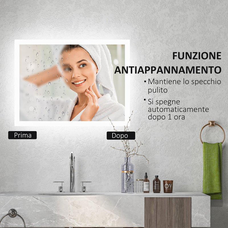 Specchio Bagno con Luci LED  3 Tonalità 70x50 cm Controllo Touch e Design Antiappannamento   