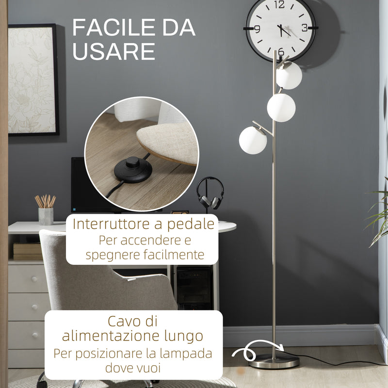 Piantana da Interno 3x E27 Ø27x159 cm 3 Punti Luce in Acciaio e Vetro Argento