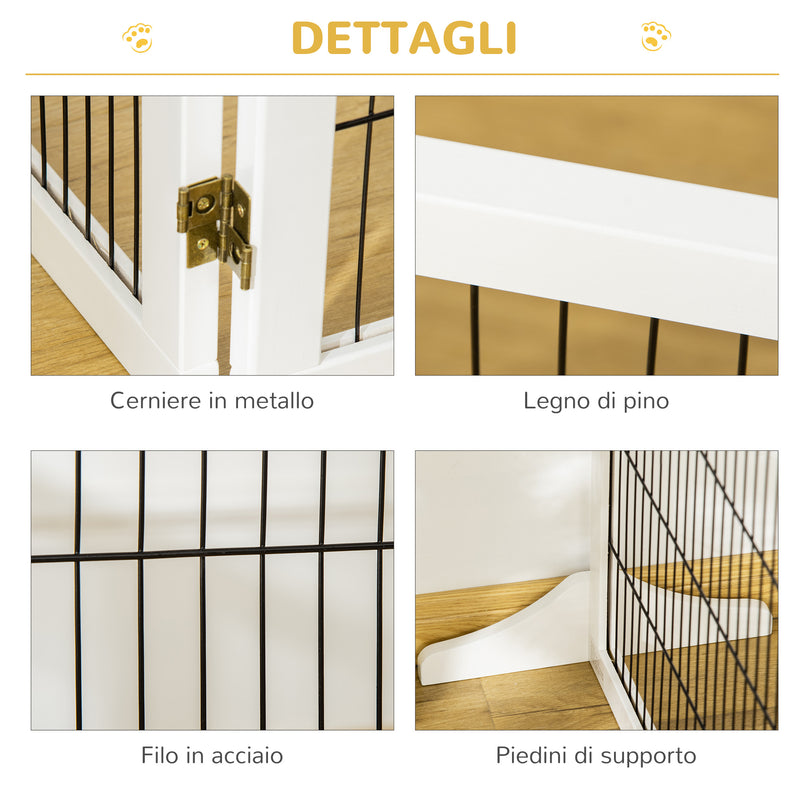 Cancelletto di Sicurezza per Cani di Piccola/Media Taglia 432x36x70 cm 6 Pannelli Pieghevoli in Legno e Acciaio Bianco