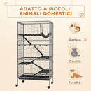 Gabbia per Conigli con 4 Ingressi a Livelli Multipli con Amaca 80x52x159 cm in Acciaio e PP Argento e Grigio