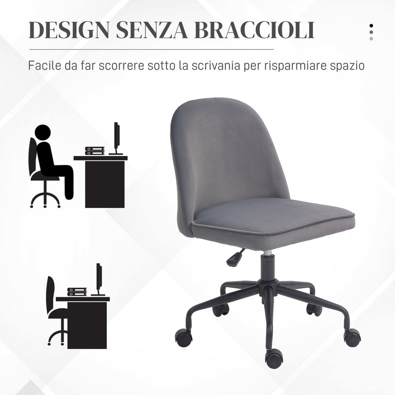 Sedia Poltrona Operativa da Ufficio con Funzione Dondolo 52x52x80-88 cm in Tessuto Vellutato Grigio