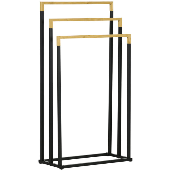 Portasciugamani 3 Barre 45x22,5x86 cm in Bambù e Metallo Nero prezzo