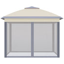 Gazebo Pieghevole da Giardino 3,3x3,3x2,88m con Zanzariera in Acciaio e Tessuto Oxford Beige