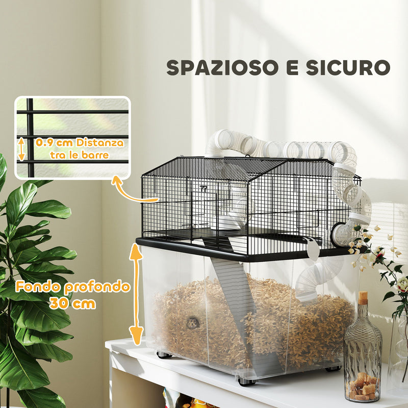 Gabbia per Criceti a 2 Piani 58x43x57 cm con Rampa e Accessori Nero   