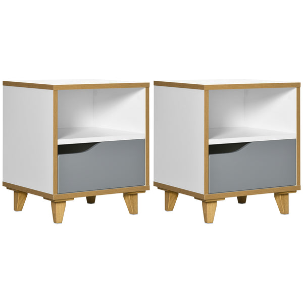 Set di 2 Comodini 36,8x33x43,8 cm con Cassetto e Ripiano in MDF Bianco e Grigio acquista