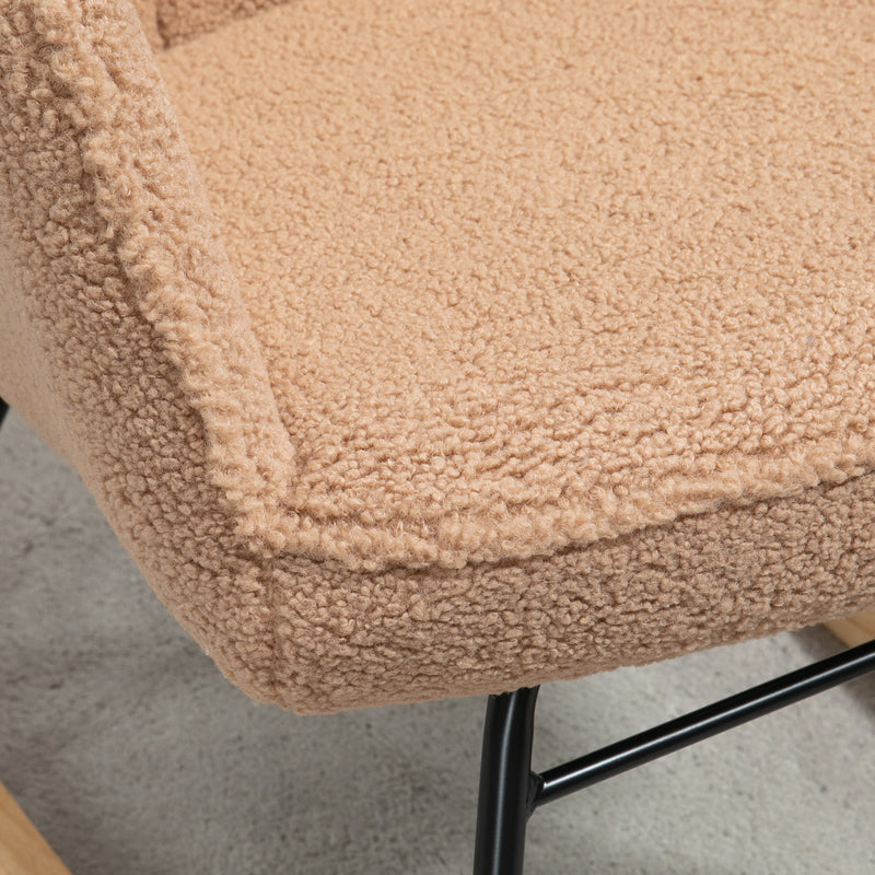 Poltrona a Dondolo Imbottita Rivestimento Bouclé 71x98x101 cm Marrone  