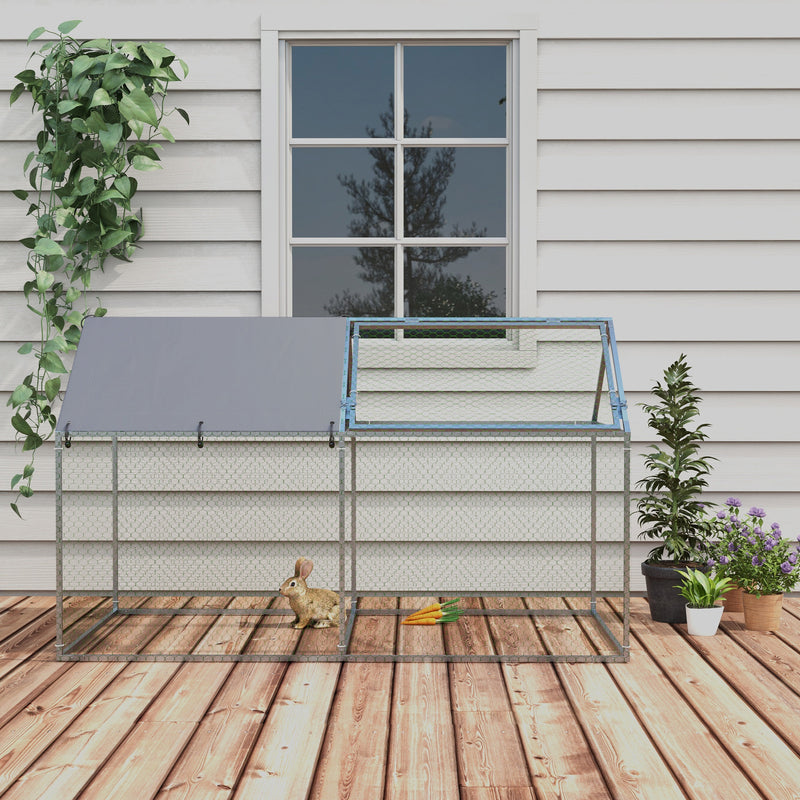 Gabbia per Conigli da Esterno 198x100x120 cm in Acciaio e Tessuto Oxford Verde e Argento