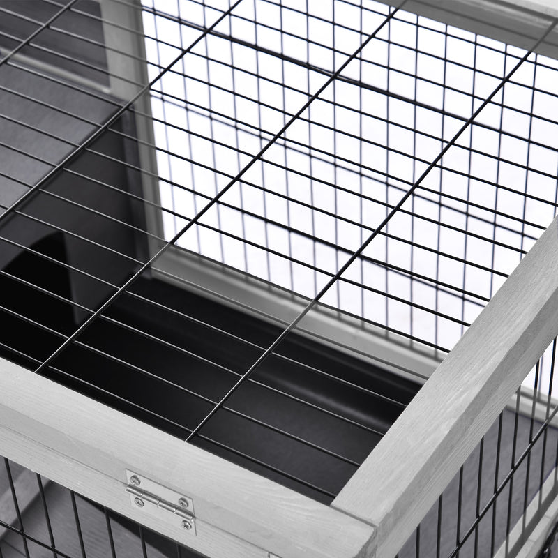 Conigliera 90x53x59 cm con Rampa e 4 Ruote in Legno Grigio  