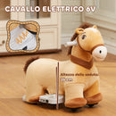 Cavallo Cavalcabile Elettrico 6V per Bambini con Ruote in PU e Musica Marrone  