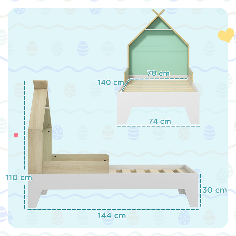 Struttura Letto Singolo per Bambini 144x74x110 cm Casetta con Sponde in Legno Verde  