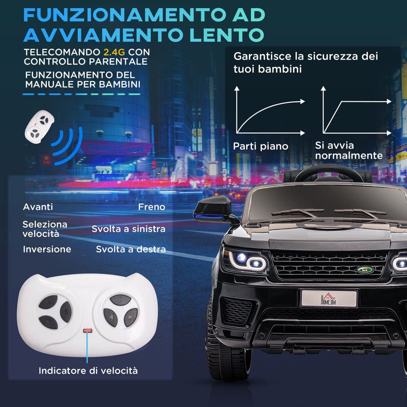 Macchina Elettrica per Bambini con Telecomando Luci LED e Clacson Nero 