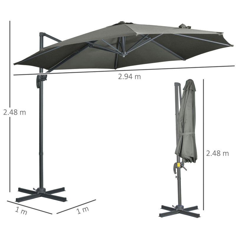 Ombrellone da Giardino Decentrato Ø294x248 cm in Alluminio Acciaio e Poliestere Grigio