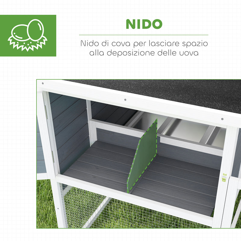 Pollaio da Giardino con Nido per Cova e Area Esterna 214x101x 91,5 cm Grigio  