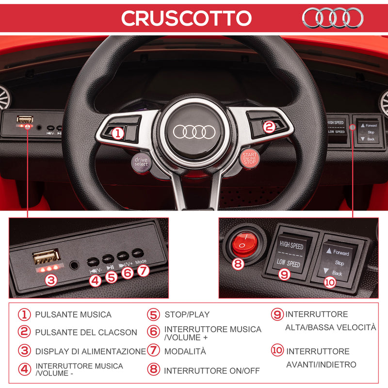 Macchina Elettrica per Bambini Licenza Audi TT con Telecomando e Fari LED Rosso  