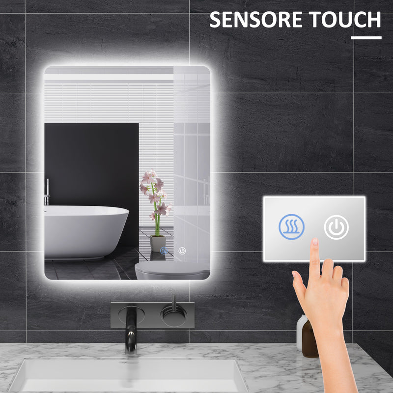 Specchio Bagno con Luci LED  3 Tonalità 70x50 cm Interruttori Touch e Funzione Antiappannamento   