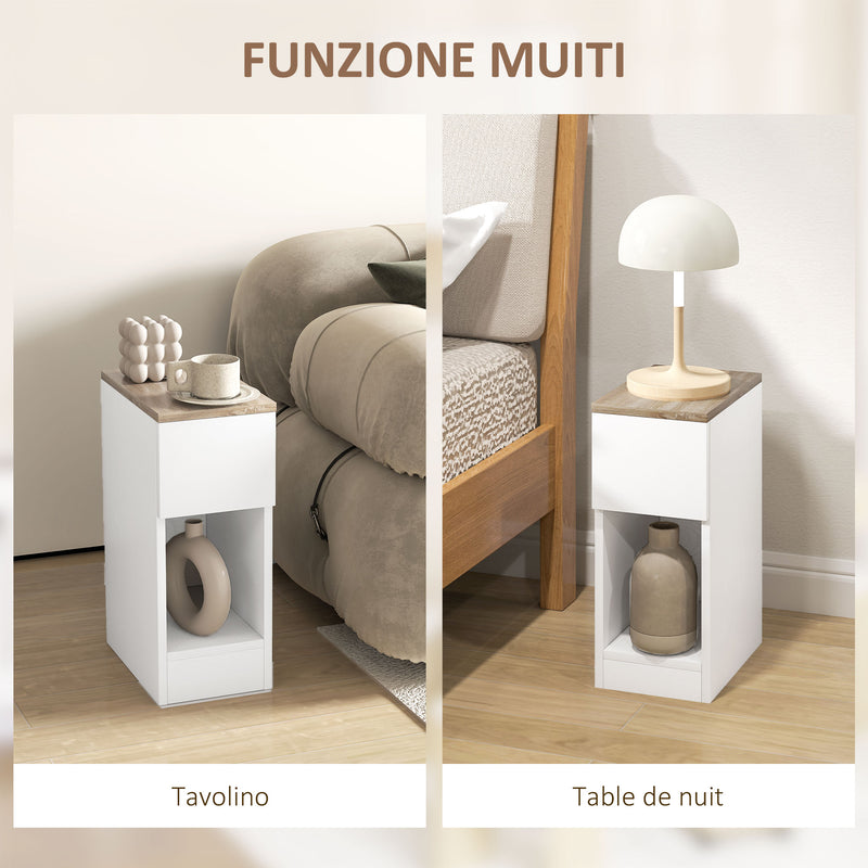 Set 2 Comodini Moderni con Cassetto e Ripiano in Legno 20x30x50 cm Bianco e Rovere   