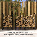 Portalegna per Camino da Interno ed Esterno con Telo Porta Legna e Copertura 120x36x99 cm in Metallo Nero 