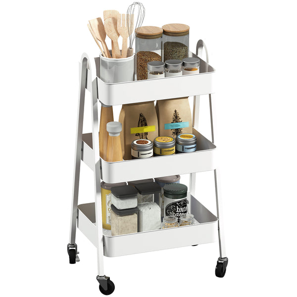 Carrello da Cucina Multiuso a 3 Livelli 42,4x29,8x74,5H cm con Ruote e Freno Bianco online