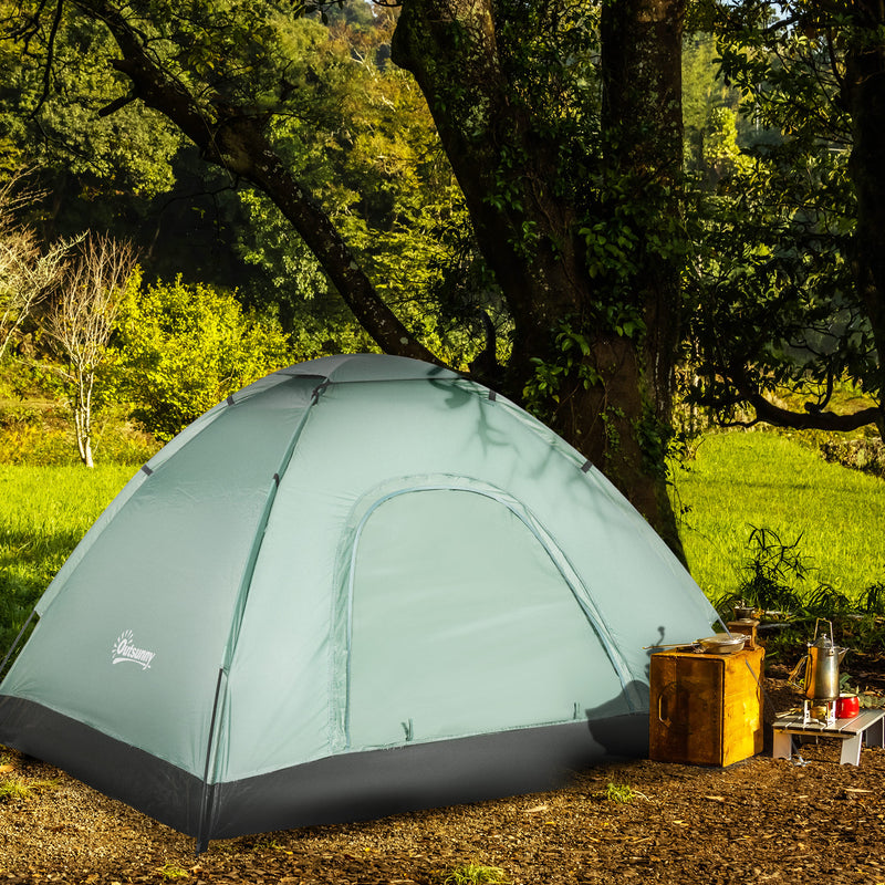 Tenda da Campeggio 2 Posti con Porta a Cerniera Zanzariera e Sacca di Trasporto 206x185x120 cm in Poliestere Verde
