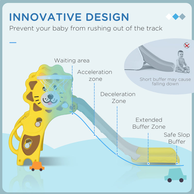 Scivolo per Bambini 131x50x74 cm con Canestro Laterale in PE Giallo e Grigio