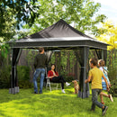 Gazebo da Giardino Pop Up 357x357x310 cm Altezza Regolabile e Zanzariere Grigio Scuro   