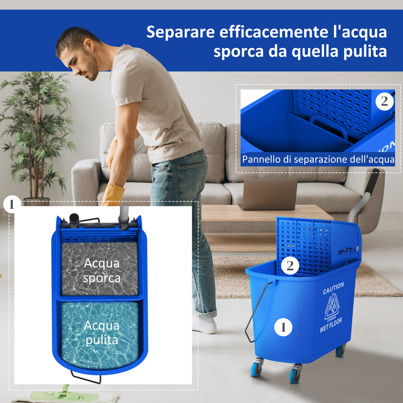 Carrello Pulizie con Secchio da 20 L e Strizzatore 60x27x70.5 cm Blu  