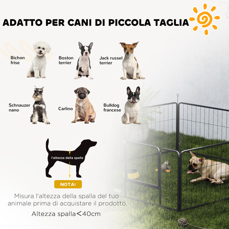 Recinto per Cani a 6 Pannelli Modulabili da 80x1,5x60A cm con Porta di Ingresso in Acciaio Nero    