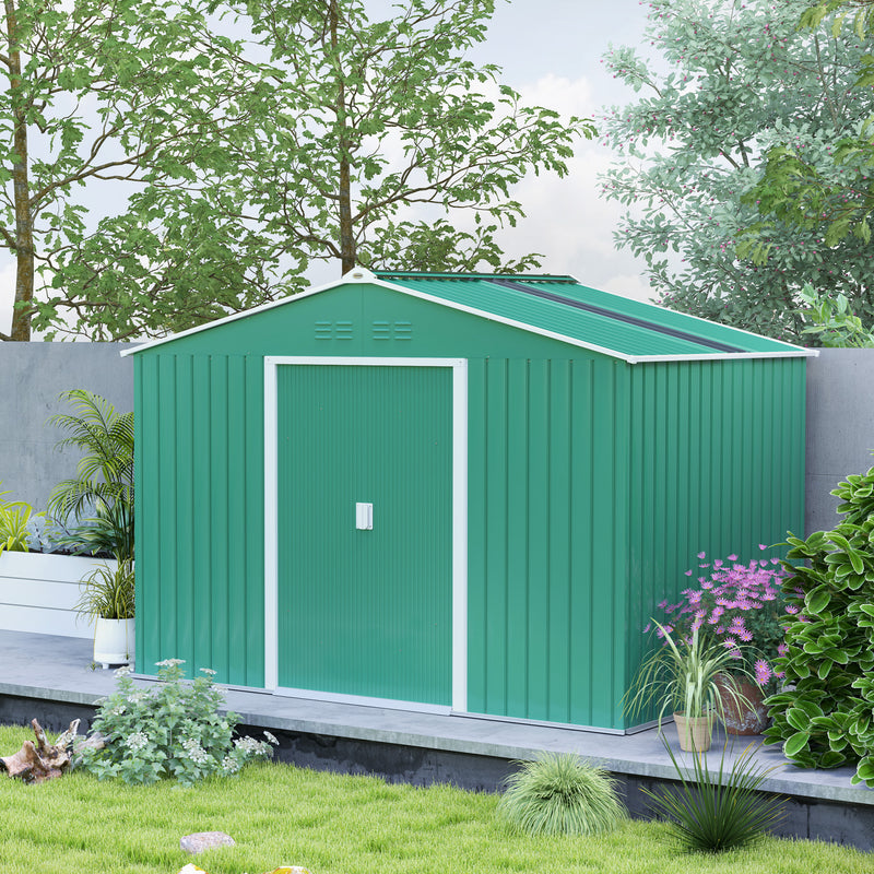 Casetta Box da Giardino Porta Attrezzi 277x195x192 cm con 2 Porte Scorrevoli Verde Scuro  