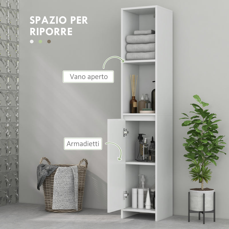 Mobile a Colonna Salvaspazio con Armadietto e 2 Mensole 30x30x160 cm Bianco 