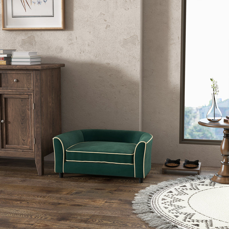 Cuccia Divano per Cani Taglia Piccola e Media con Cuscino 79x56x35 cm in Velluto Verde Scuro 