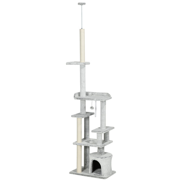 Albero Tiragraffi a Soffitto 60x40x225-255 cm con Piattaforme e Casetta Grigio online