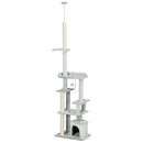 Albero Tiragraffi a Soffitto 60x40x225-255 cm con Piattaforme e Casetta Grigio