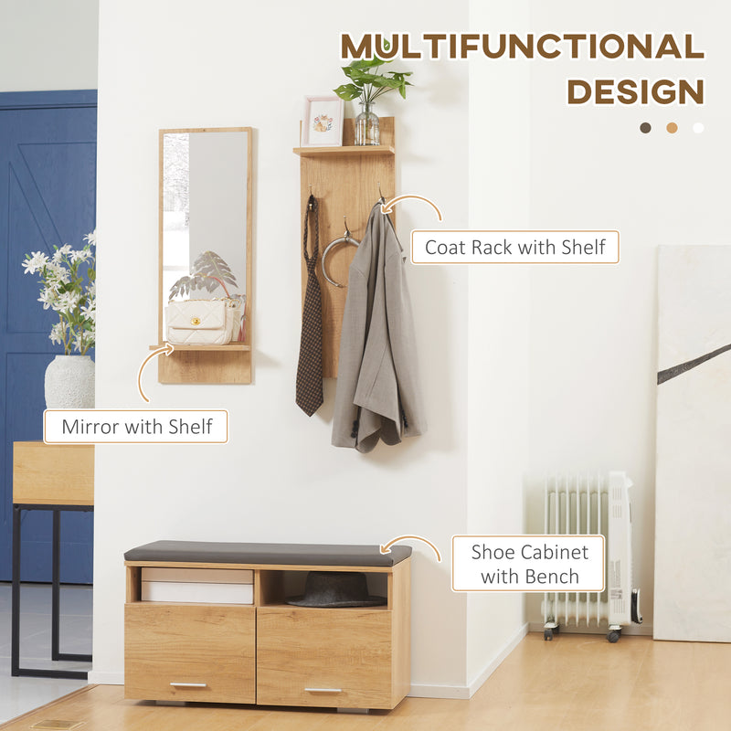 Mobile per Ingresso Scarpiera Appendiabiti e Specchio in Truciolato  Naturale