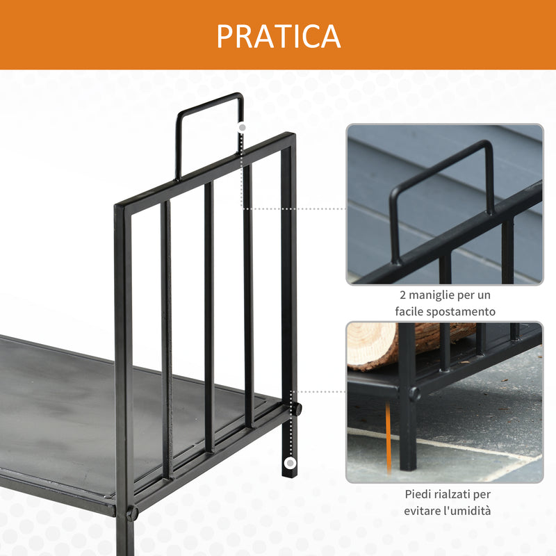 Portalegna per Camino con maniglie in Metallo 44,5x33x46,5 cm da Interno ed Esterno Max 15Kg Nero