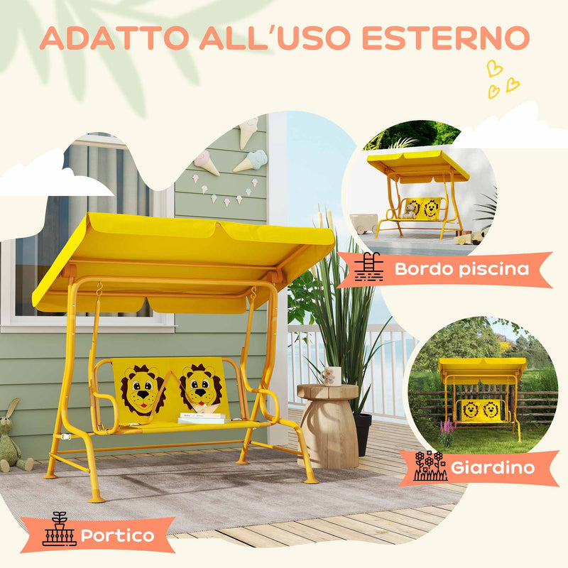 Dondolo per Bambini da Giardino a 2 Posti 112x75x120 cm con Cinture di Sicurezza Giallo   