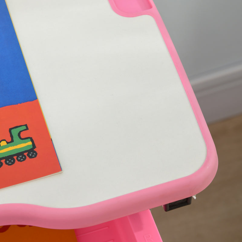 Banco Scuola per Bambini Piano Inclinabile e Sedia Regolabile 66x47x52-77 cm Rosa 