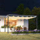 Gazebo Pergola da Giardino 400x300x230 cm  Tetto Retrattile con Luci LED e Fori di Drenaggio Bianco Crema  