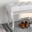 Panca Fondoletto Stile Vintage 110x37x49 cm in Tessuto Effetto Lino Bianco Crema  