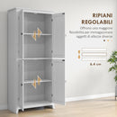 Credenza Mobile Alto Cucina 4 Ante Multiuso 80x40x182cm in Legno Bianco 