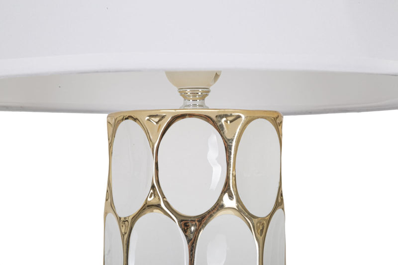 Lampada da Tavolo Glam Carv 34,5x56x34,5 cm in Ceramica Bianco/Oro-2